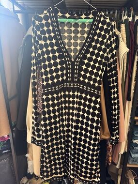 Custo Barcelona Black and White Polka Dot V-Neck Dress